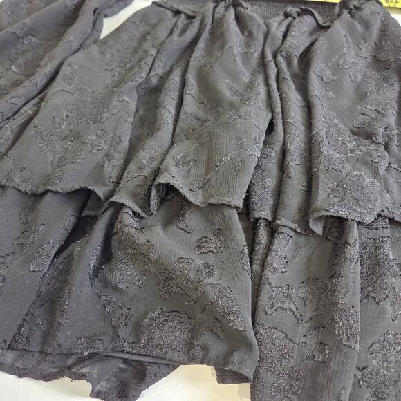 Altar'd State Black Flowy Layers Floral Embroidered Puff Sleeve XS Dress - Picture 4 of 8